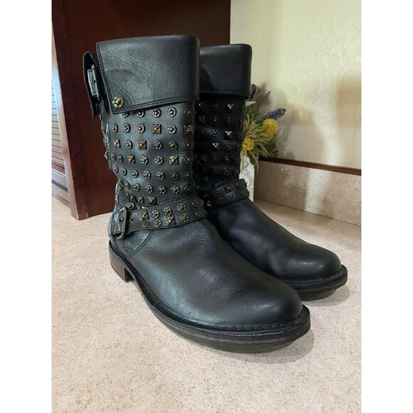 UGG Conor Studs Black Leather Mid-Calf Boots Womens Size 9 With Decorative Studs - Picture 6 of 11